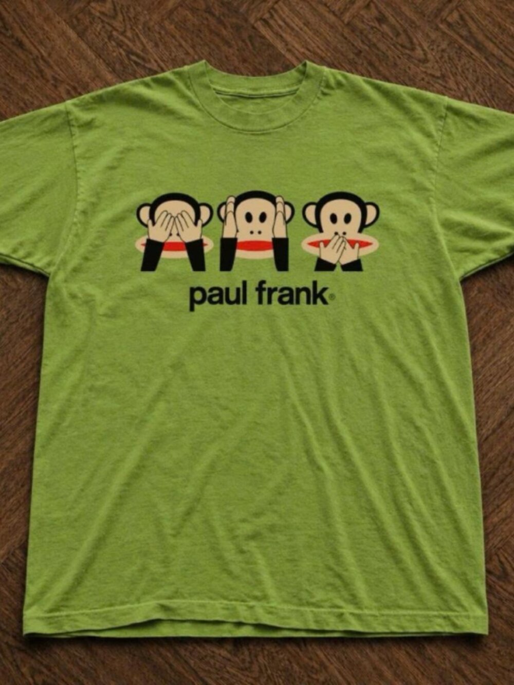 Paul Frank green t-shirt with three monkeys graphic